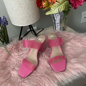 BP. Women Nola Heeled Slide Sandals Size 6.5 Pink Double Strap